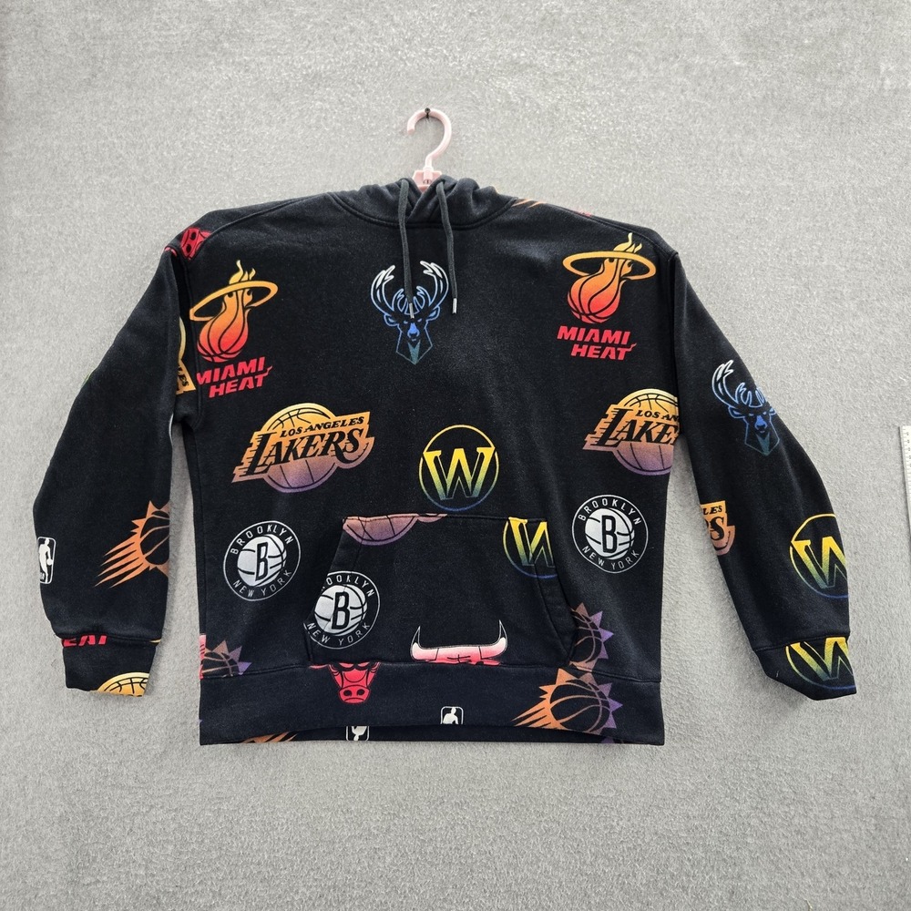 Hollister WomeHoodie M Black Graphic Print NBA Logos Activewear Logo Oversized